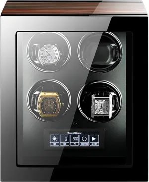 LED Illumination and LCD Touchscreen Control Wooden Piano smear cashier Finish Adjustable Watch Pillows Watch Winder 4 Winding Spaces Watch Winders for Automatic Watches Built-in 