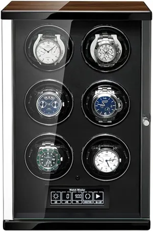 LED Illumination and LCD Touchscreen meteorite ControlmShell Piano Paint and High- Density Pine Wood, Ultra-Silence GeRRiT Watch Display Box Watch Winders for 6 Automatic Watch,Built- in 