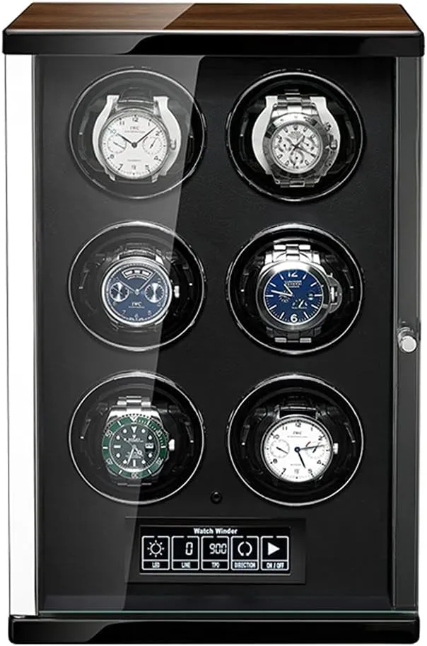 LED Illumination and LCD Touchscreen meteorite ControlmShell Piano Paint and High- Density Pine Wood, Ultra-Silence GeRRiT Watch Display Box Watch Winders for 6 Automatic Watch,Built- in 