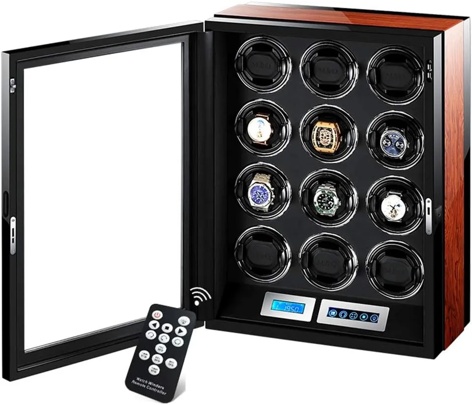 LED Illumination,12 Winding Spaces Powered by Extremely Quiet Motor Luxury Watch Winders Automatic LCD Touch Screen Display,with Remote Control tray terminology logical Built-in 
