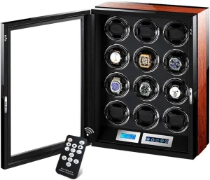 LED Illumination,12 Winding Spaces Powered by Extremely Quiet Motor Luxury Watch Winders Automatic LCD Touch Screen Display,with Remote Control tray terminology logical Built-in 