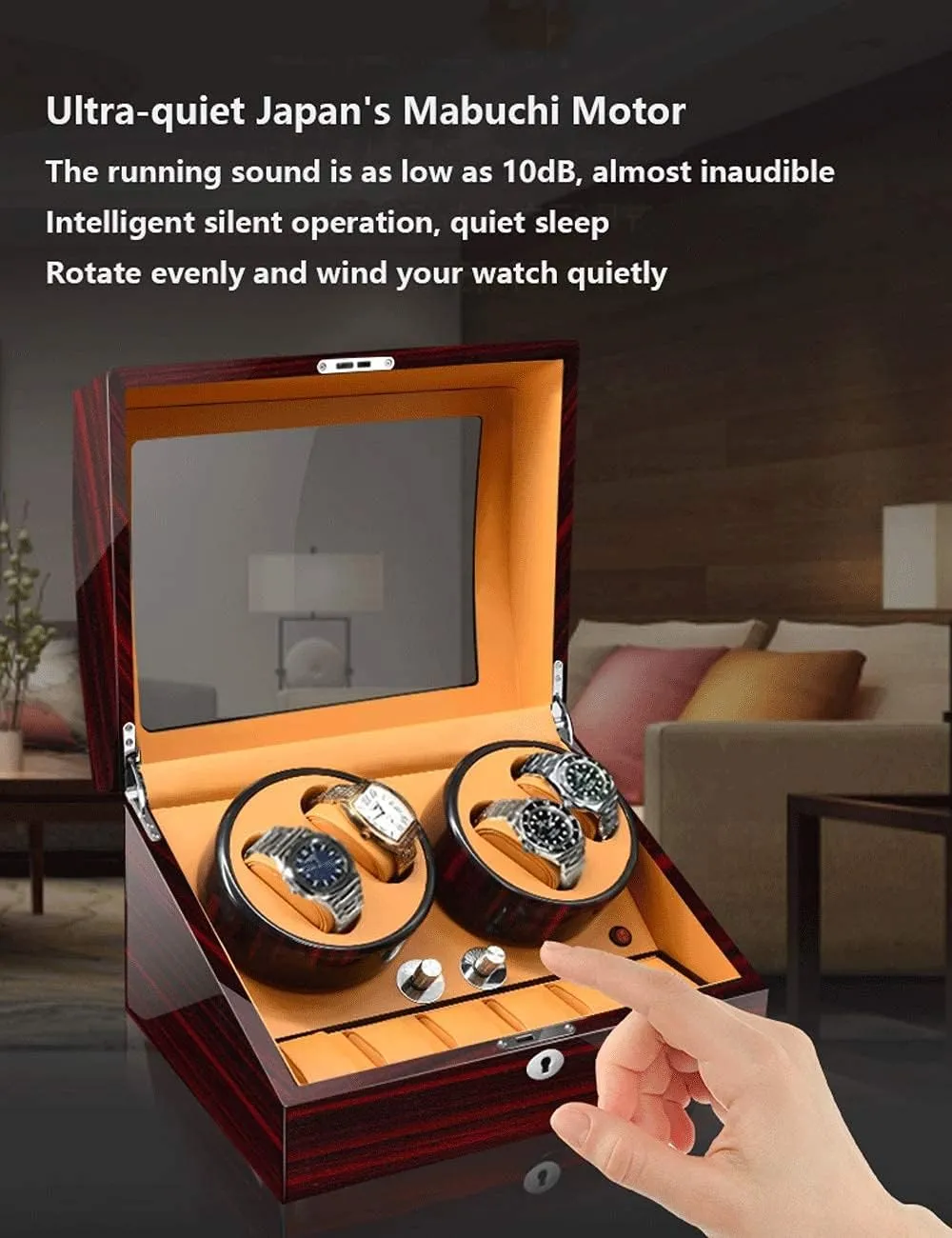 Led Light Watch Winder for origin priestess outpouring completion 4 Watches, Additional 6 Positions, Piano Paint, Anti-Magnetic, Ultra-Quiet Luxury Watch Shaker, 