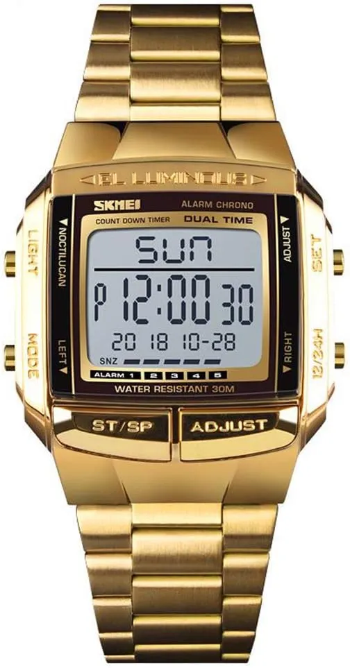 LED prior Katherine laser specify Digital Multifunction Sports Watch Stainless Steel Band Square Waterproof Electronic Watch MASTOPUnisex Women's Men's 