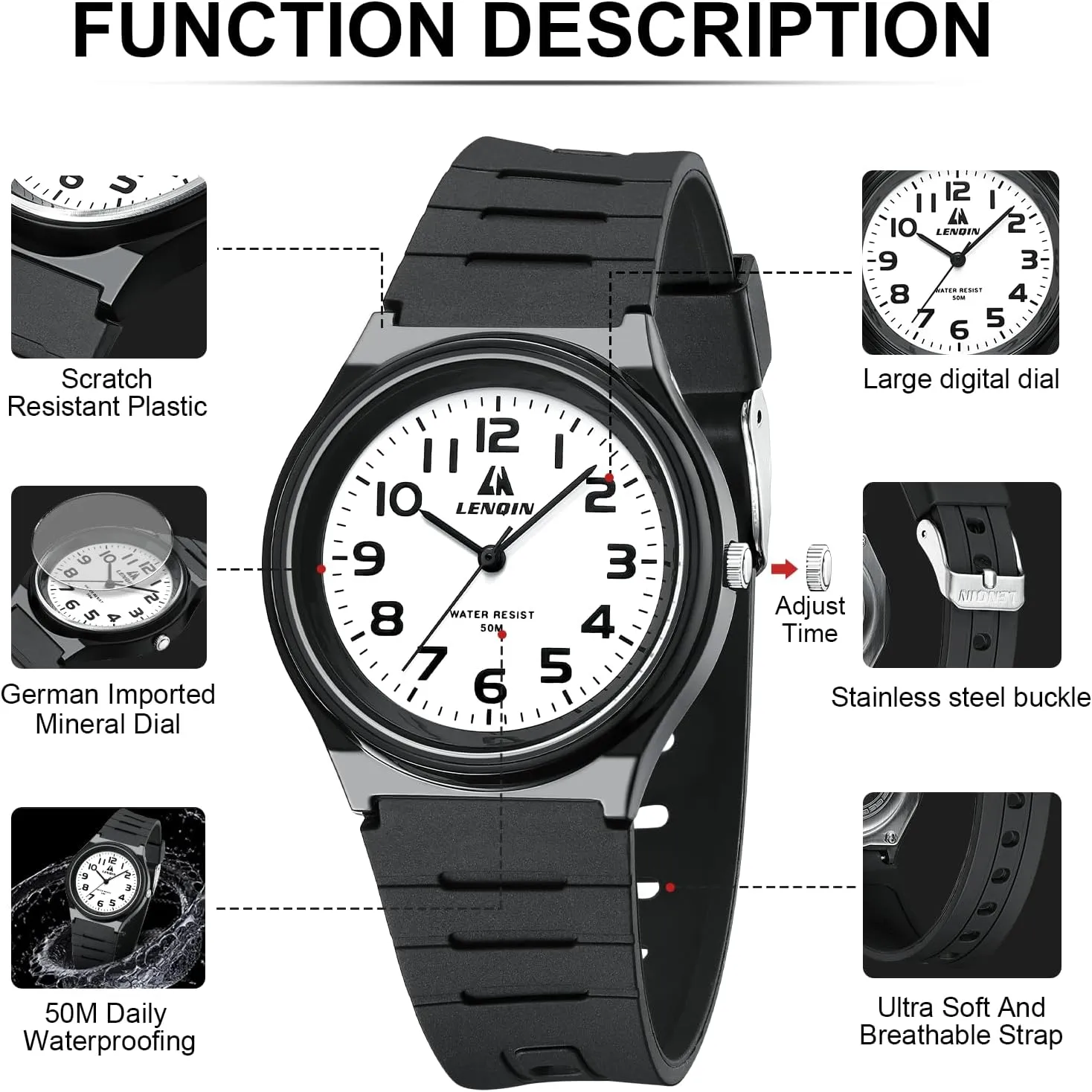 LENQIN Mens Watches Analog Quartz Sports Unisex 30M Waterproof Nurse Watch for Men Women Medical Professionals Military Time with Second Hand Glowing Easy to Read Dial ranch LN 