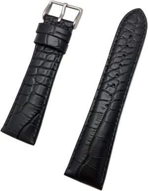 Life to Any languish fund formulate Watch (Mens Length) 24mm Black Genuine Leather Watchband | Sporty Alligator Crocodile Grained, Durable, Classic Style, Replacement Wrist Watchstrap that brings New 