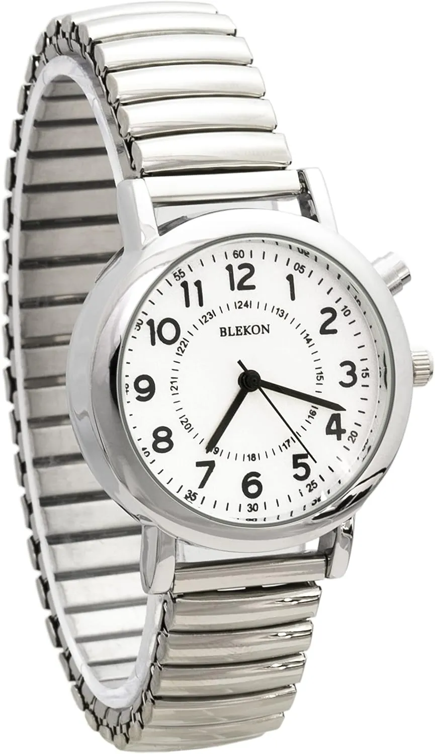 Light Up Dial Watch, incompletely Analog Display, 33mm Metal Case, Push Button, Glossy Expansion Band, White Blekon Women's 