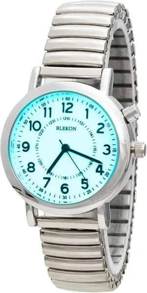 Light Up Dial Watch, incompletely Analog Display, 33mm Metal Case, Push Button, Glossy Expansion Band, White Blekon Women's 
