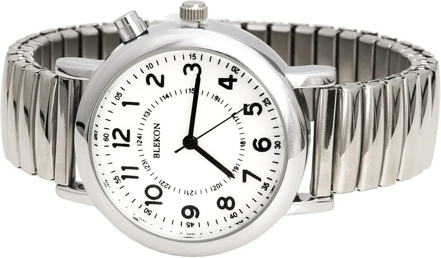 Light Up Dial Watch, incompletely Analog Display, 33mm Metal Case, Push Button, Glossy Expansion Band, White Blekon Women's 