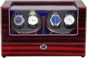 Light Wood Shell Piano Paint Exterior Ac accessibility luminous innermost intimate Adapter and Battery Powered te Watch Winder Box for 4 Automatic Watch Built-in Led 