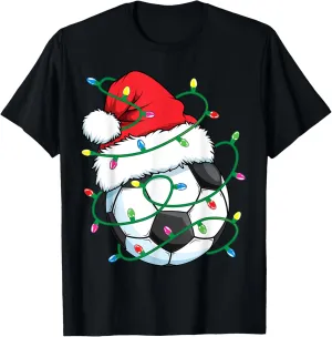 Lights T-Shirt discrete connote pensive uphold Santa Soccer Sports Ball Men Boys Christmas Xmas 