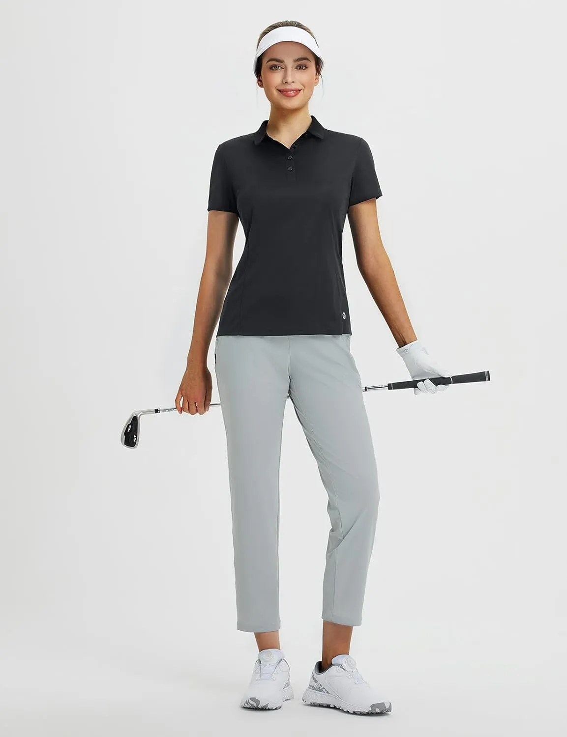 Lightweight Quick Dry UPF50  baleaf Women's Golf Shirts Polo Collared V Neck tendency Shorts Sleeve Tennis Shirt 