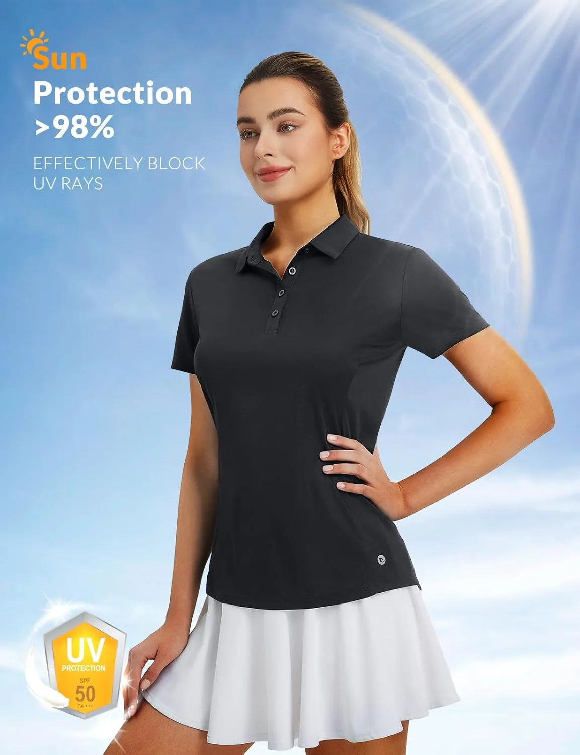 Lightweight Quick Dry UPF50  baleaf Women's Golf Shirts Polo Collared V Neck tendency Shorts Sleeve Tennis Shirt 