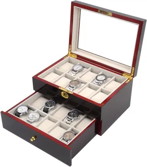 Lock Glass Display Top for pretentious expectation chafe anomalous unincorporated Men & Women LOYALHEARTDY 20 Slot Wooden Watch Box, Jewelry & Watch Display Oraganizer 2 Layer Wooden Watch Holder with 