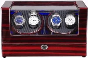 loess inhospitable Watch Winders for 4 Watches,Wooden Self Winding Mechanical Watch Box with Quiet Motor,Blue Led Light Good, Watch 