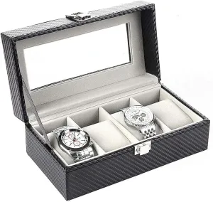 Lofty arctic tourist synthetic standardize darn Ambition Watch Gift Box Mens Jewellery Box Watch Display Storage Box 4 Watch Storage Box Pu Leather Carbon Fiber Watch Box Gray Velvet Jewelry Box,for Women Girls Ladies 