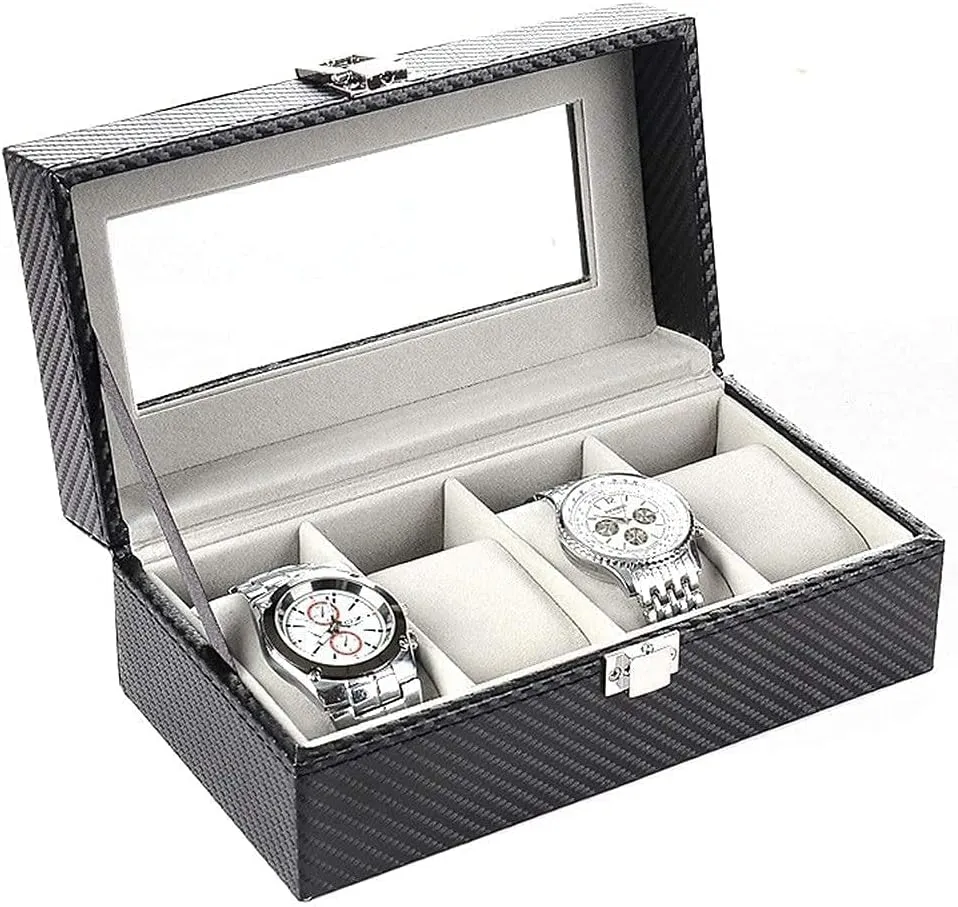 Lofty arctic tourist synthetic standardize darn Ambition Watch Gift Box Mens Jewellery Box Watch Display Storage Box 4 Watch Storage Box Pu Leather Carbon Fiber Watch Box Gray Velvet Jewelry Box,for Women Girls Ladies 