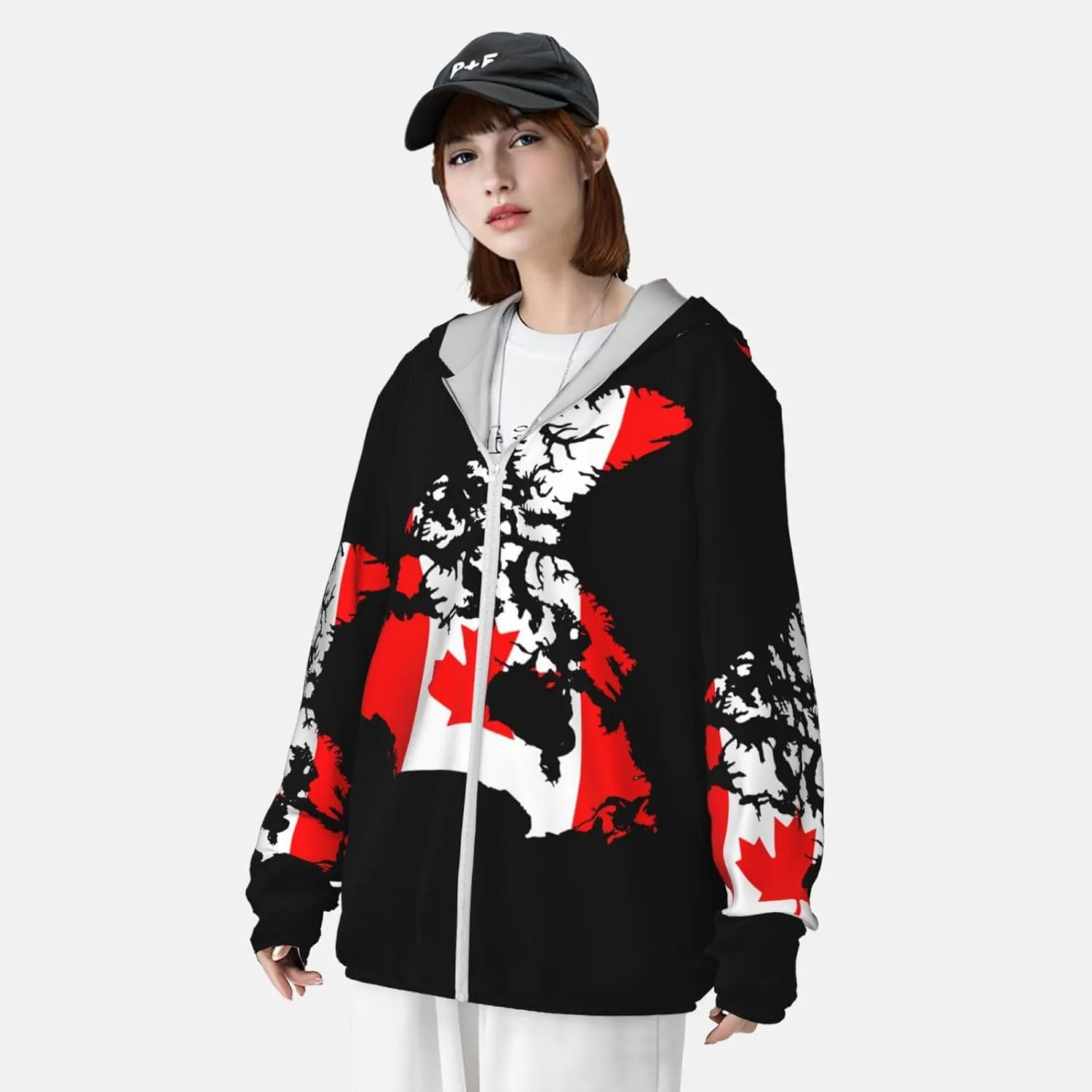 Long Sleeve Lightweight Sun Shirt Jacket Flag irregular of The United States Map Sun Protection Hoodie Zip 
