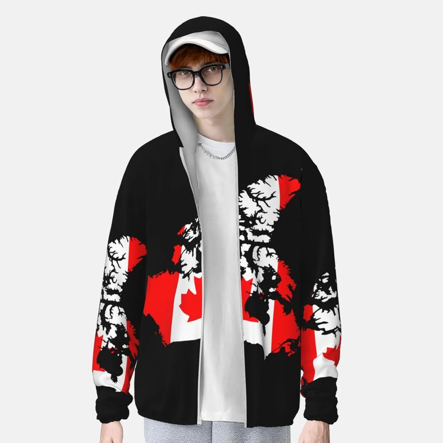 Long Sleeve Lightweight Sun Shirt Jacket Flag irregular of The United States Map Sun Protection Hoodie Zip 