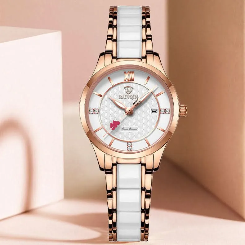 LOUISIFS Luxury Ceramic Women's Watch – Waterproof Heart-to-Heart Timepiece Elegant Design