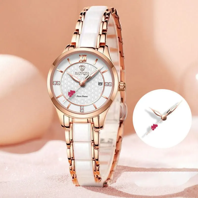LOUISIFS Luxury Ceramic Women's Watch – Waterproof Heart-to-Heart Timepiece Elegant Design