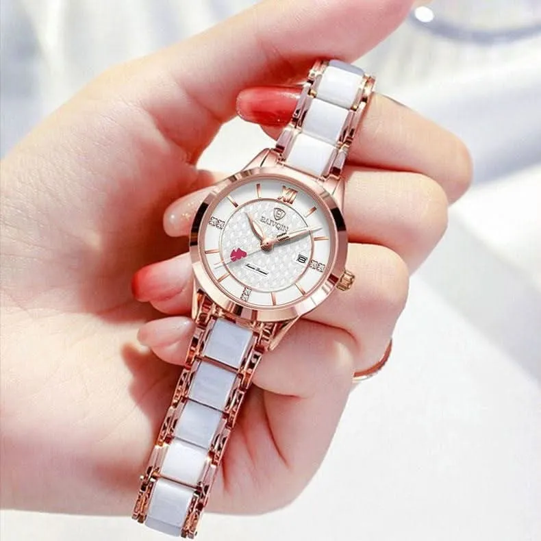 LOUISIFS Luxury Ceramic Women's Watch – Waterproof Heart-to-Heart Timepiece Elegant Design