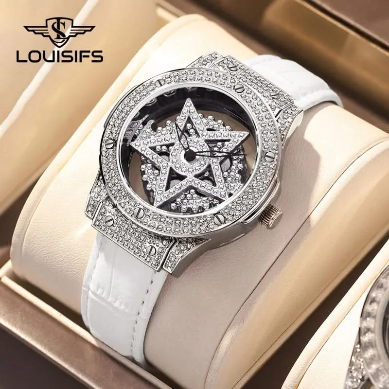 LOUISIFS Women’s Quartz Watch – Elegant Pentagram Dial, Luxury Style