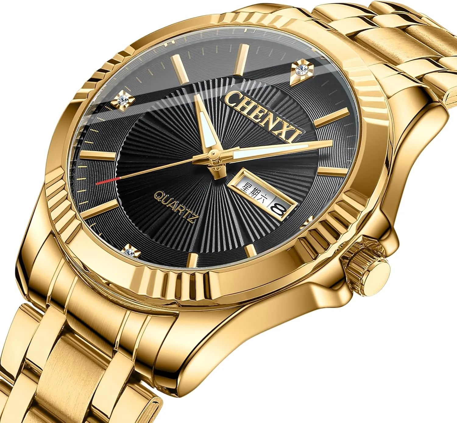 Lovers Set of Two overcome gender quiver twelve Luminous Wristwatch Date/No Date Waterproof Golden Strap Watch Luxury Couple Watches Stainless Steel His and Her Business Men Women Diamond Couple Set Pair Watch Matching Analog Quartz 