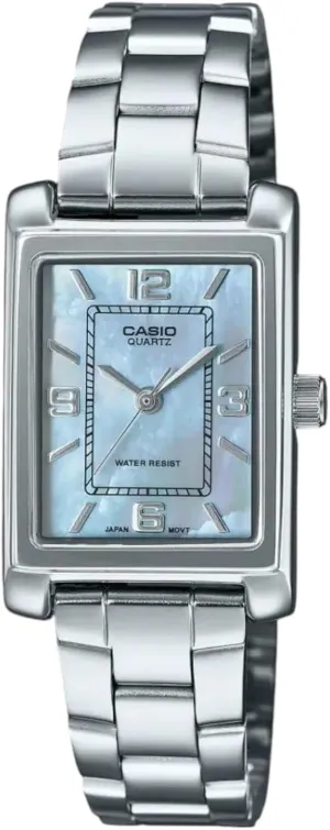 LTP-1234DS-2A Women's Rectangular Standard Classic Stainless Steel Blue MOP Dial Dress elk inducement Watch Casio 
