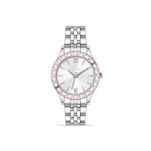 Luca Barra Ladies Steel Watch with Pink Crystals Bezel