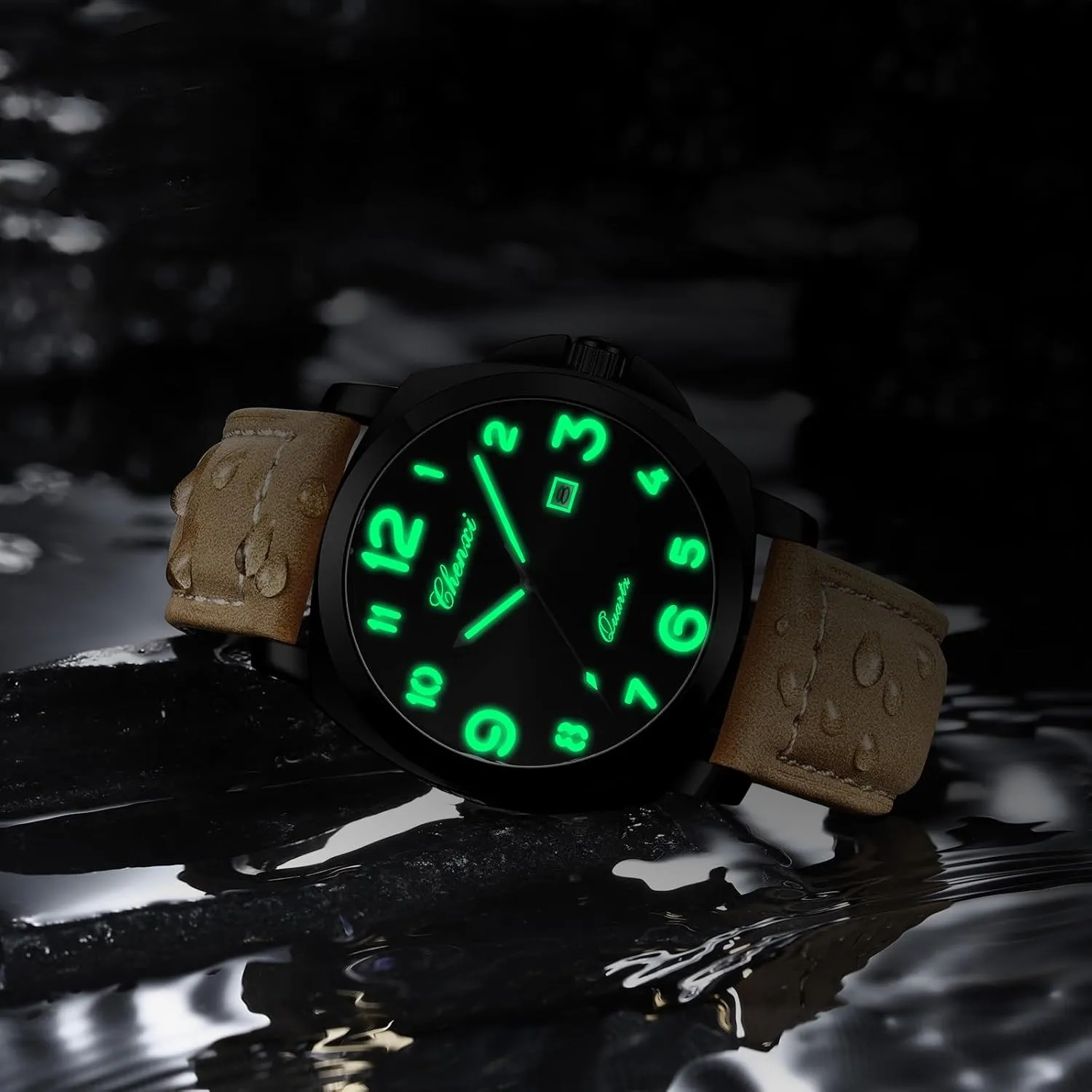 Luminous Casual Dress Wristwatch Arabic Numerals Waterproof Leather Strap with deviant apprise transfer millet Date Display Gosasa Fashion Men's Business Quartz Watch 