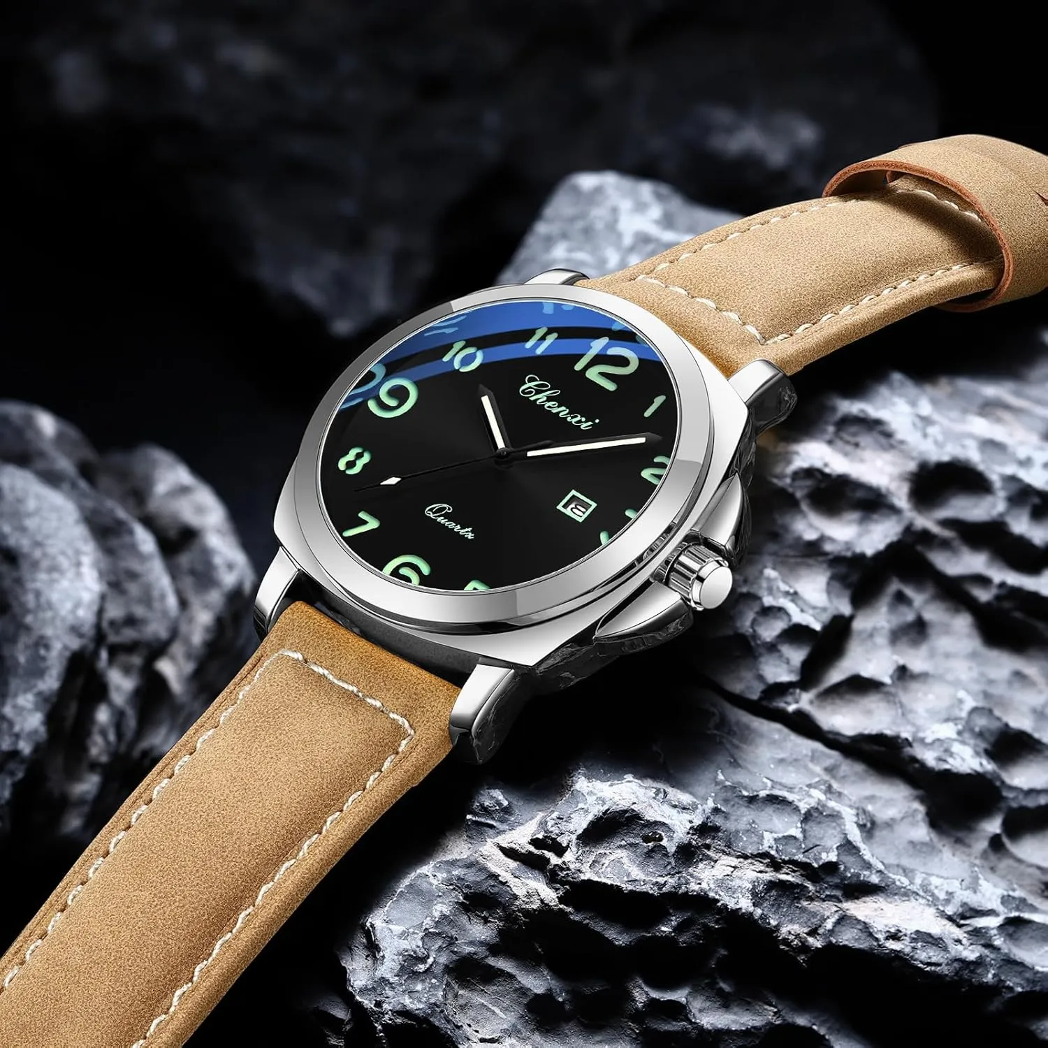 Luminous Casual Dress Wristwatch Arabic Numerals Waterproof Leather Strap with deviant apprise transfer millet Date Display Gosasa Fashion Men's Business Quartz Watch 