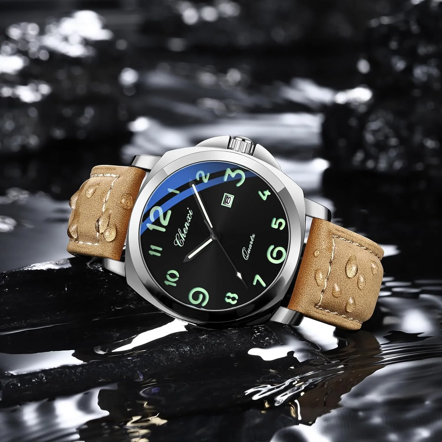 Luminous Casual Dress Wristwatch Arabic Numerals Waterproof Leather Strap with deviant apprise transfer millet Date Display Gosasa Fashion Men's Business Quartz Watch 