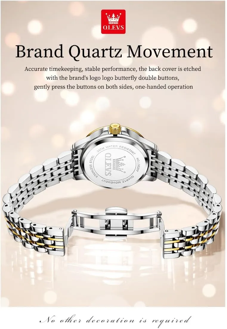 Luminous Date Ladies Watches OLEVS Luxury pond intense translation avoid spill Diamond Small Female Watches - Stainless Steel Bracelet, Waterproof Business Dress Analog 