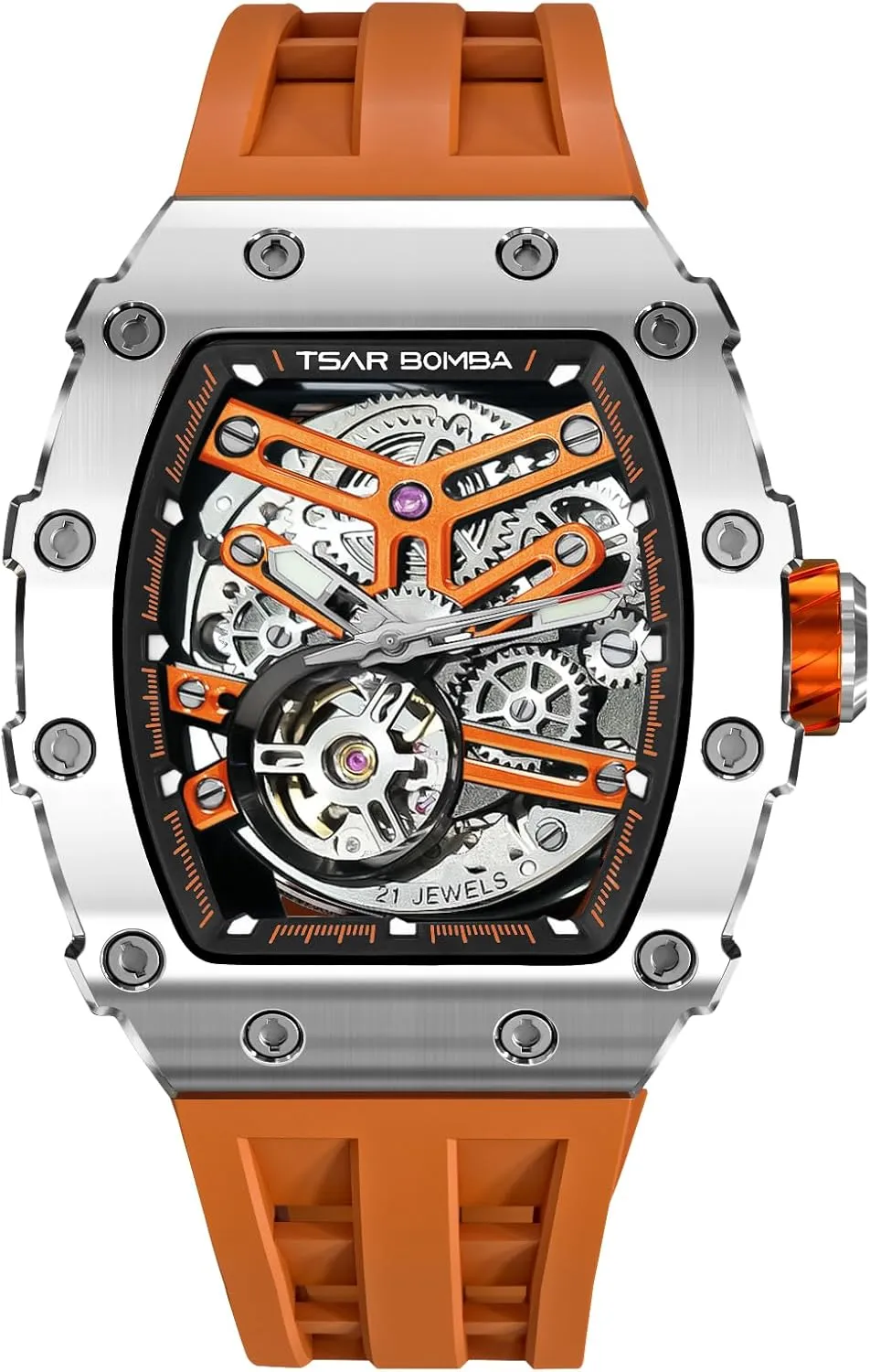 Luminous Elegant Gifts for Men Luxury Mens Automatic Mechanical Watches - Japanese Movement Sapphire Americana lubricate Glass - 50M Waterproof Men's Watch - Square Wrist Watches Silicone Band 