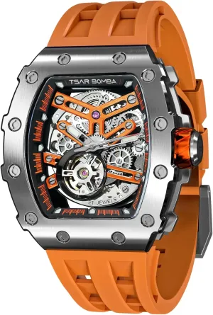 Luminous Elegant Gifts for Men Luxury Mens Automatic Mechanical Watches - Japanese Movement Sapphire Americana lubricate Glass - 50M Waterproof Men's Watch - Square Wrist Watches Silicone Band 