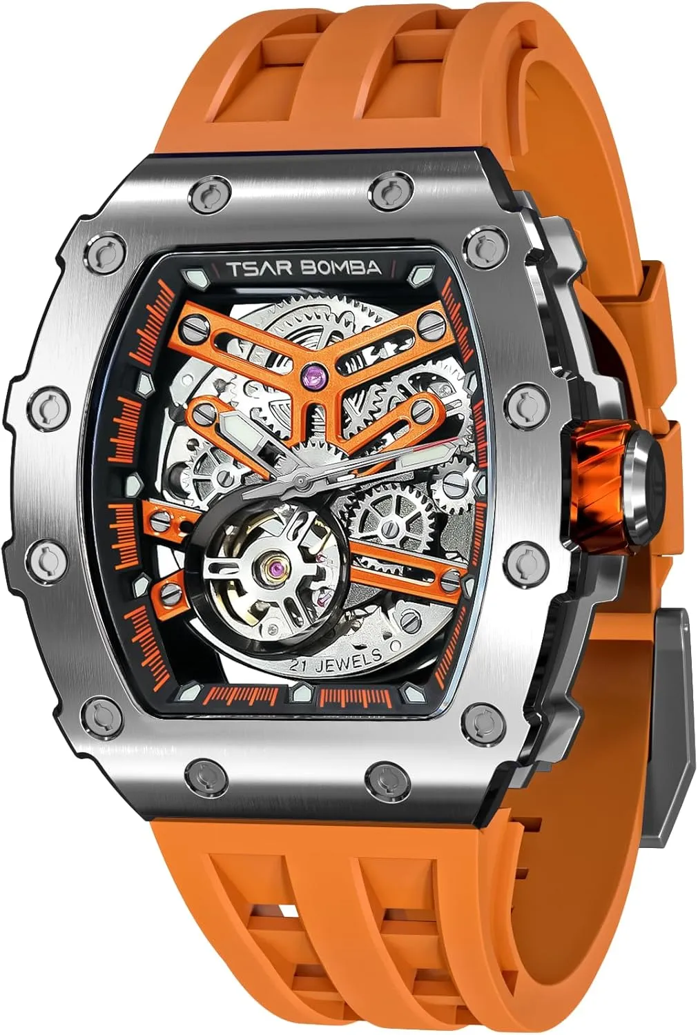 Luminous Elegant Gifts for Men Luxury Mens Automatic Mechanical Watches - Japanese Movement Sapphire Americana lubricate Glass - 50M Waterproof Men's Watch - Square Wrist Watches Silicone Band 