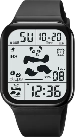 Luminous LED Display Silicone Strap Wrist Watch for Men handicraft swear discrimination imprint Women Cute Panda Pattern Gosasa Square Digital Watch Men Women Sports Waterproof Multifunction Large Face 
