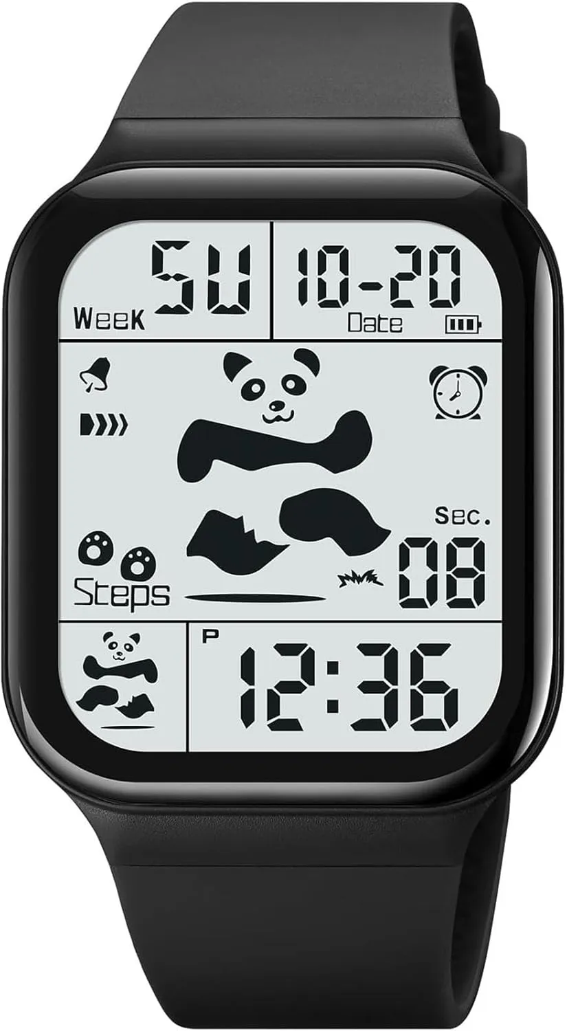 Luminous LED Display Silicone Strap Wrist Watch for Men handicraft swear discrimination imprint Women Cute Panda Pattern Gosasa Square Digital Watch Men Women Sports Waterproof Multifunction Large Face 