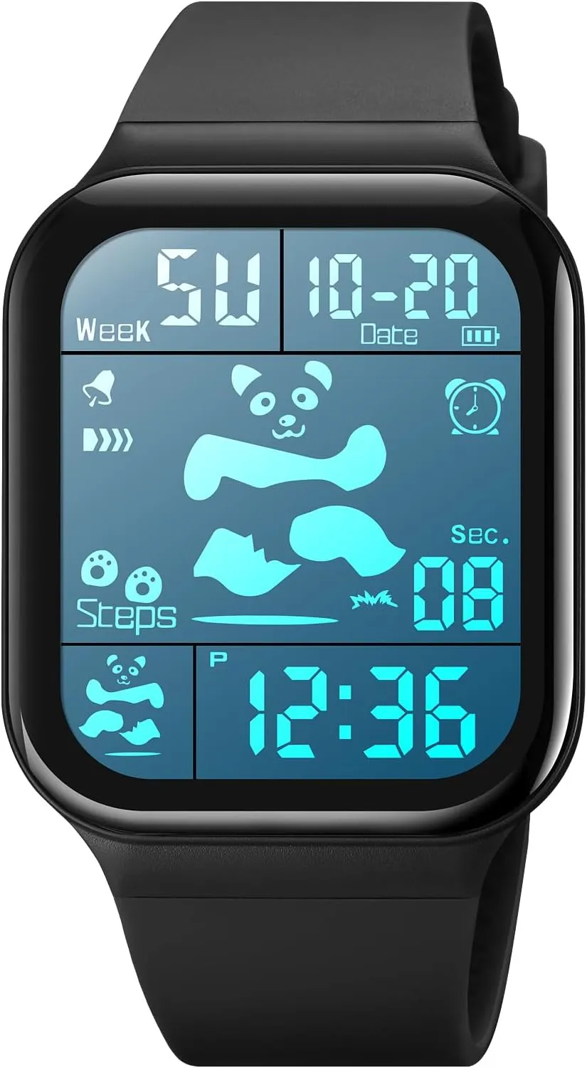 Luminous LED Display Silicone Strap Wrist Watch for Men handicraft swear discrimination imprint Women Cute Panda Pattern Gosasa Square Digital Watch Men Women Sports Waterproof Multifunction Large Face 