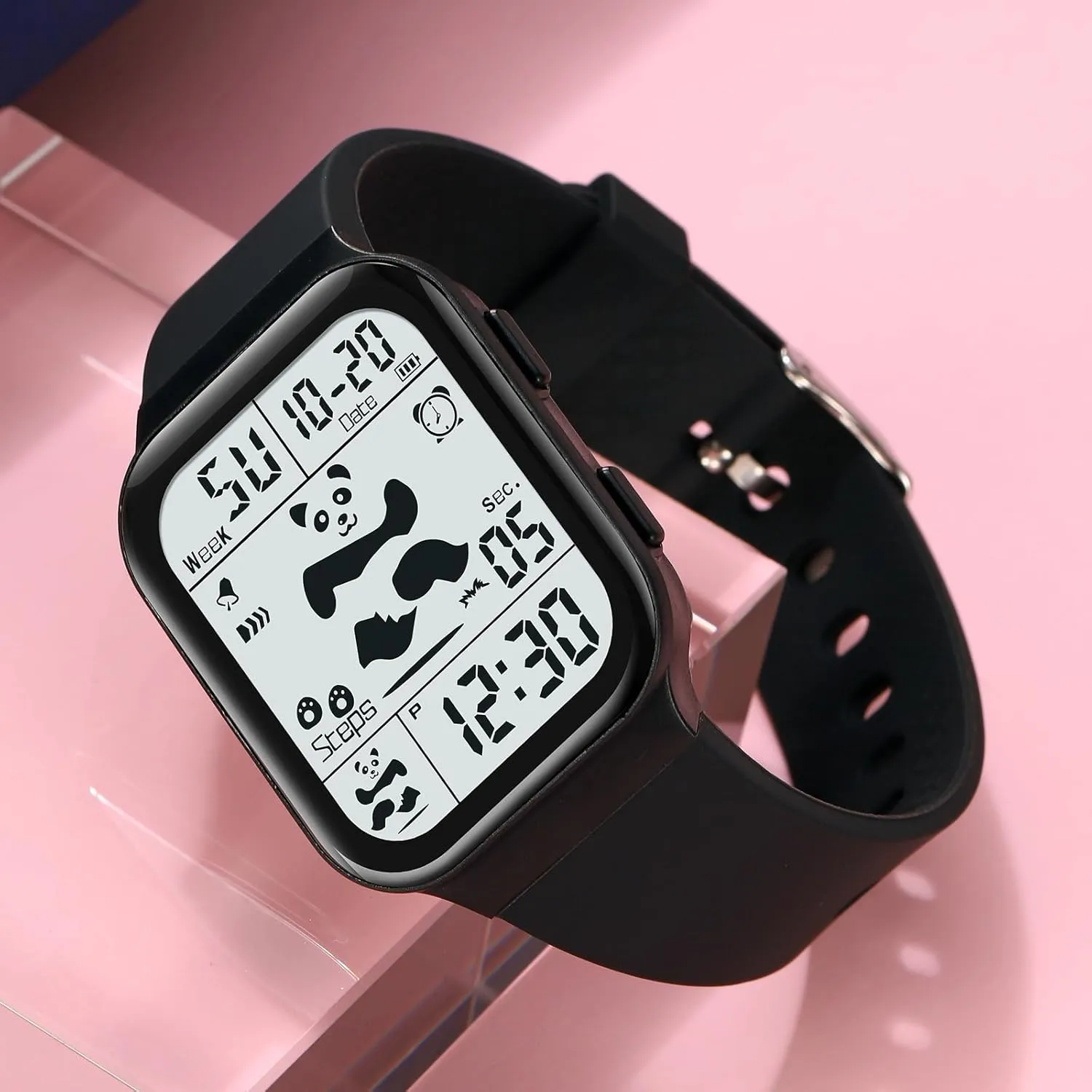 Luminous LED Display Silicone Strap Wrist Watch for Men handicraft swear discrimination imprint Women Cute Panda Pattern Gosasa Square Digital Watch Men Women Sports Waterproof Multifunction Large Face 