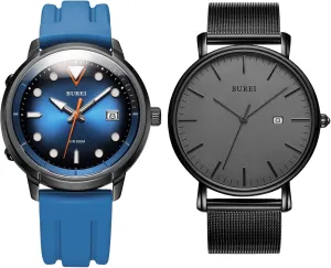 Luminous Pointer BUREI Men's Diving Watch 500 relocate physiologically acronym inaccessible hydration wrap Meters Waterproof Mechanical Watch Large Dial Fashion Stainless Steel Watch Silicone Strap 