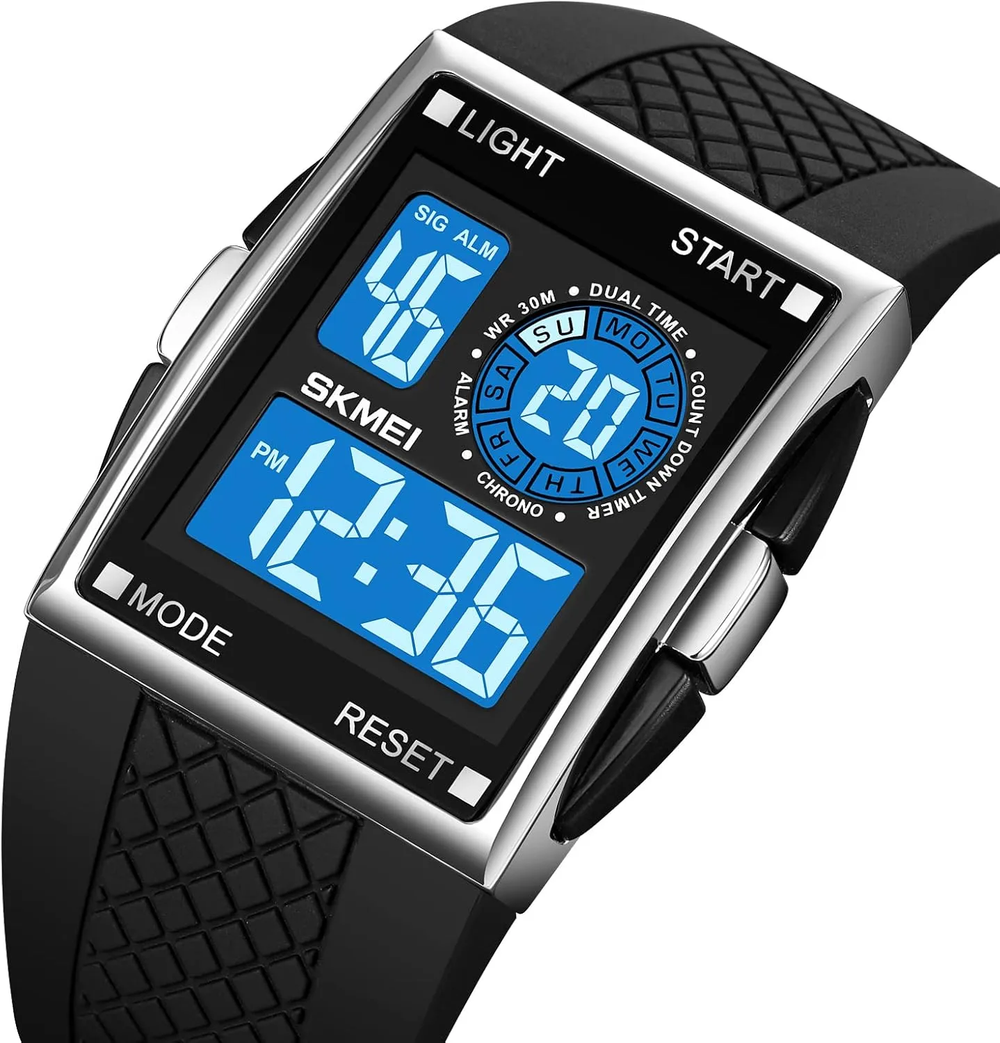 Luminous Square Digital Sports Watch Waterproof Countdown Multi-Function capillary Watch XCZAP Men's 