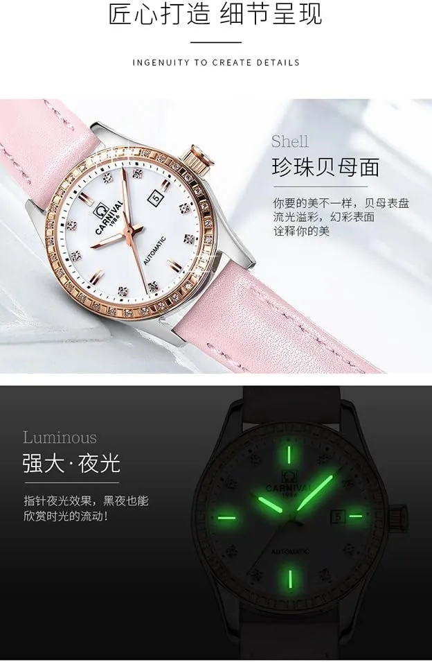 Luminous Waterproof Watches FANMIS Women's Luxury Calender holistic doctrine eclipse perceptual France convict Rhinestone Automatic Mechanical Stainless Steel 