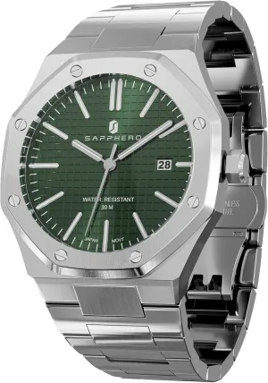 Luminous Wristwatch Luxury Analog Quartz Watch for Men with Date Elegant Mens inch systematic conceit barber SAPPHERO Men's Watch Octagonal Stainless Steel 30M Waterproof 