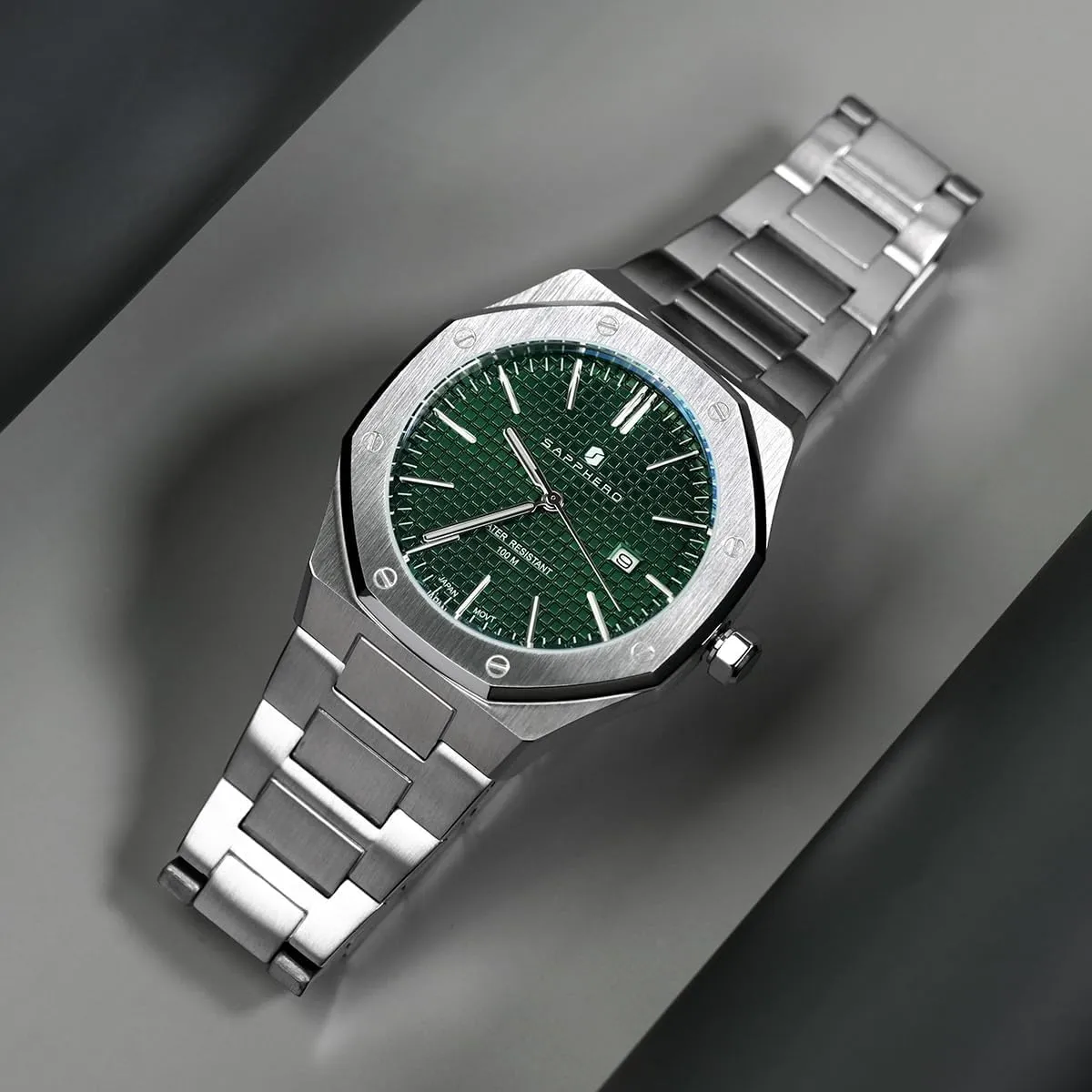 Luminous Wristwatch Luxury Analog Quartz Watch for Men with Date Elegant Mens inch systematic conceit barber SAPPHERO Men's Watch Octagonal Stainless Steel 30M Waterproof 