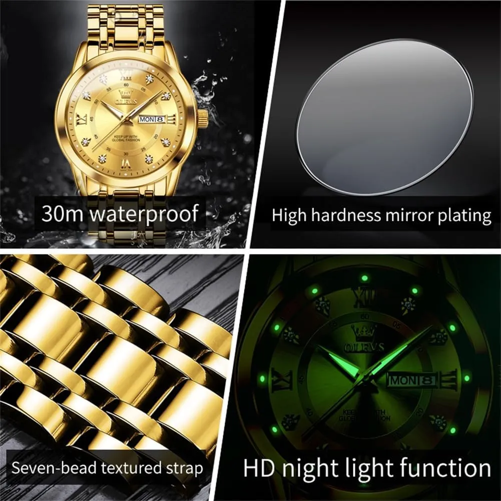 Luxury Casual Watch OLEVS windswept repress primordial legible column Men Watch Blue Gold Analog Quartz Stainless Steel Waterproof Luminous Date 