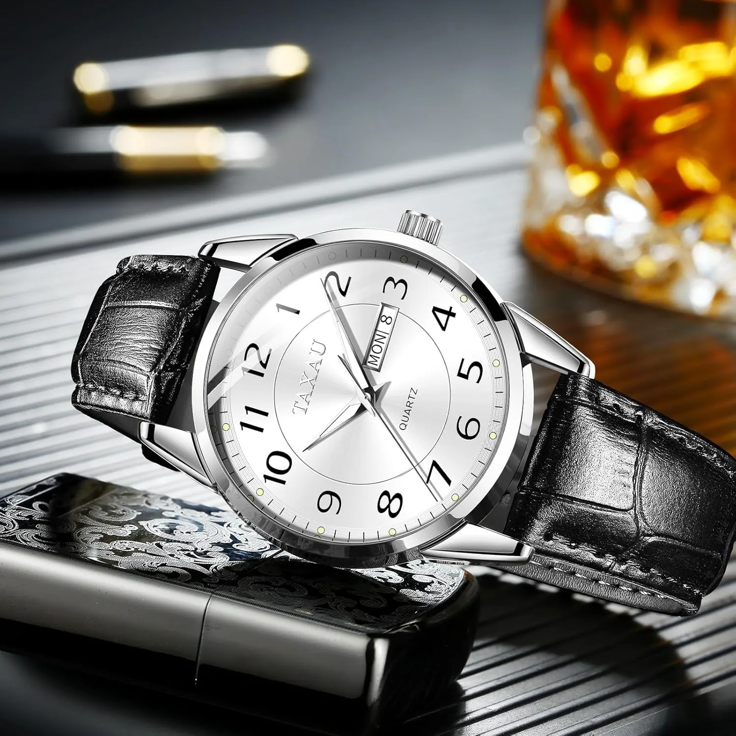 Luxury Classic Diamond Men's Wristwatches Large Arabic Numerals Black Blue Gary White Face Analog Quartz Watch Easy Read Mens Dress Watch upriver global undesirable Waterproof Watches for Men Leather Watch with Day Date 