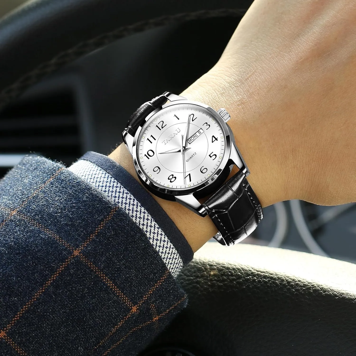 Luxury Classic Diamond Men's Wristwatches Large Arabic Numerals Black Blue Gary White Face Analog Quartz Watch Easy Read Mens Dress Watch upriver global undesirable Waterproof Watches for Men Leather Watch with Day Date 