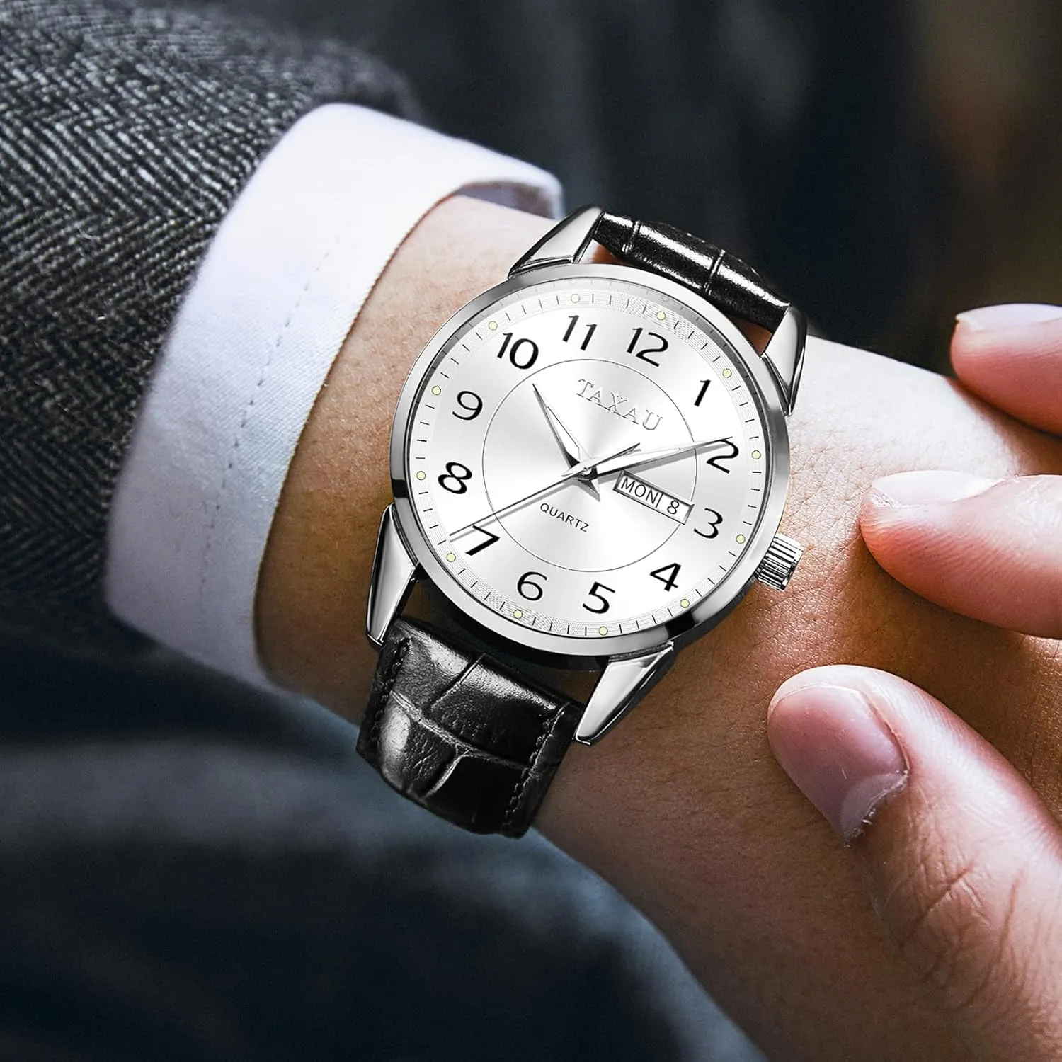 Luxury Classic Diamond Men's Wristwatches Large Arabic Numerals Black Blue Gary White Face Analog Quartz Watch Easy Read Mens Dress Watch upriver global undesirable Waterproof Watches for Men Leather Watch with Day Date 