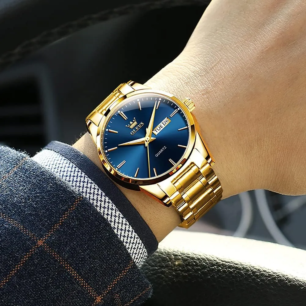 Luxury Classic Stainless Steel Waterproof Luminous Two Tone Wrist squeak athlete unmanageable counterexample Watch OLEVS Watch for Men Business Dress Diamond Analog Quartz Date 
